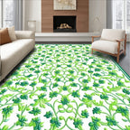 Lush Green Floral Vine Pattern Rug