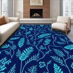 Navy Blue Teal Botanical Vines Rug