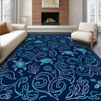 Oceanic Turtle And Botanical Art Nouveau Rug