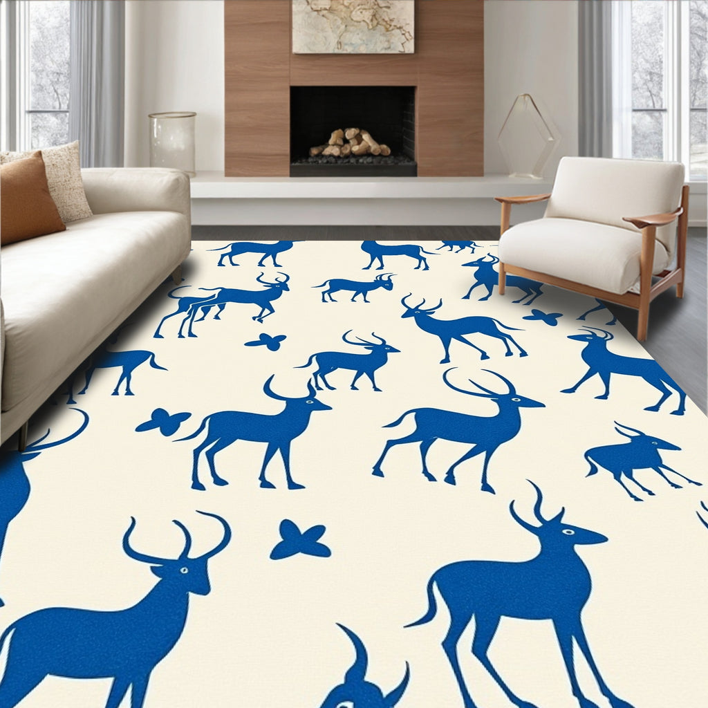 Stunning Blue Antelope Silhouette Pattern Rug