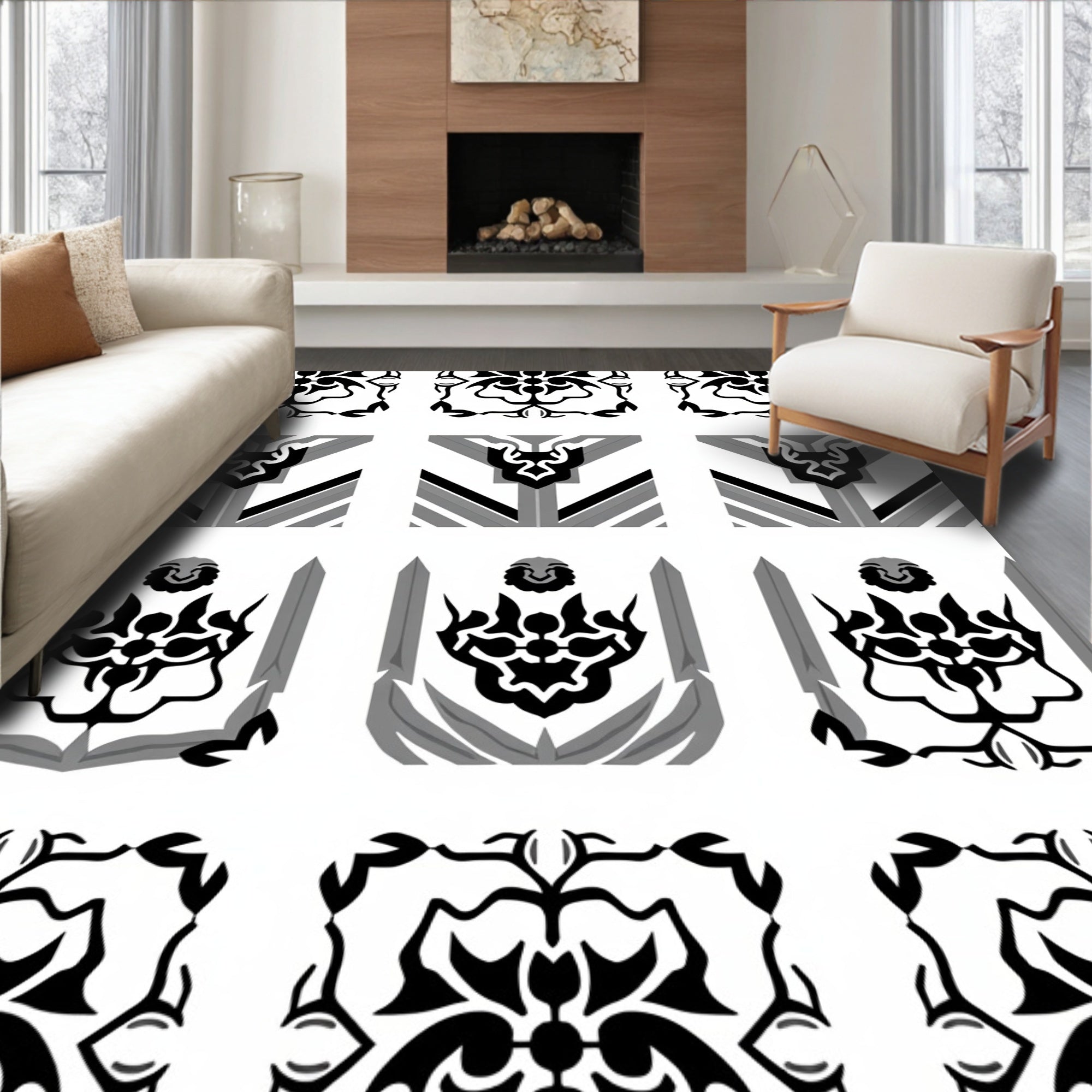 Monochromatic Symmetry Pattern Design Rug