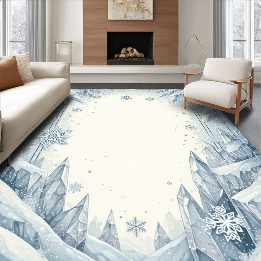 Winter Ice Crystal Snowflake Pattern Rug