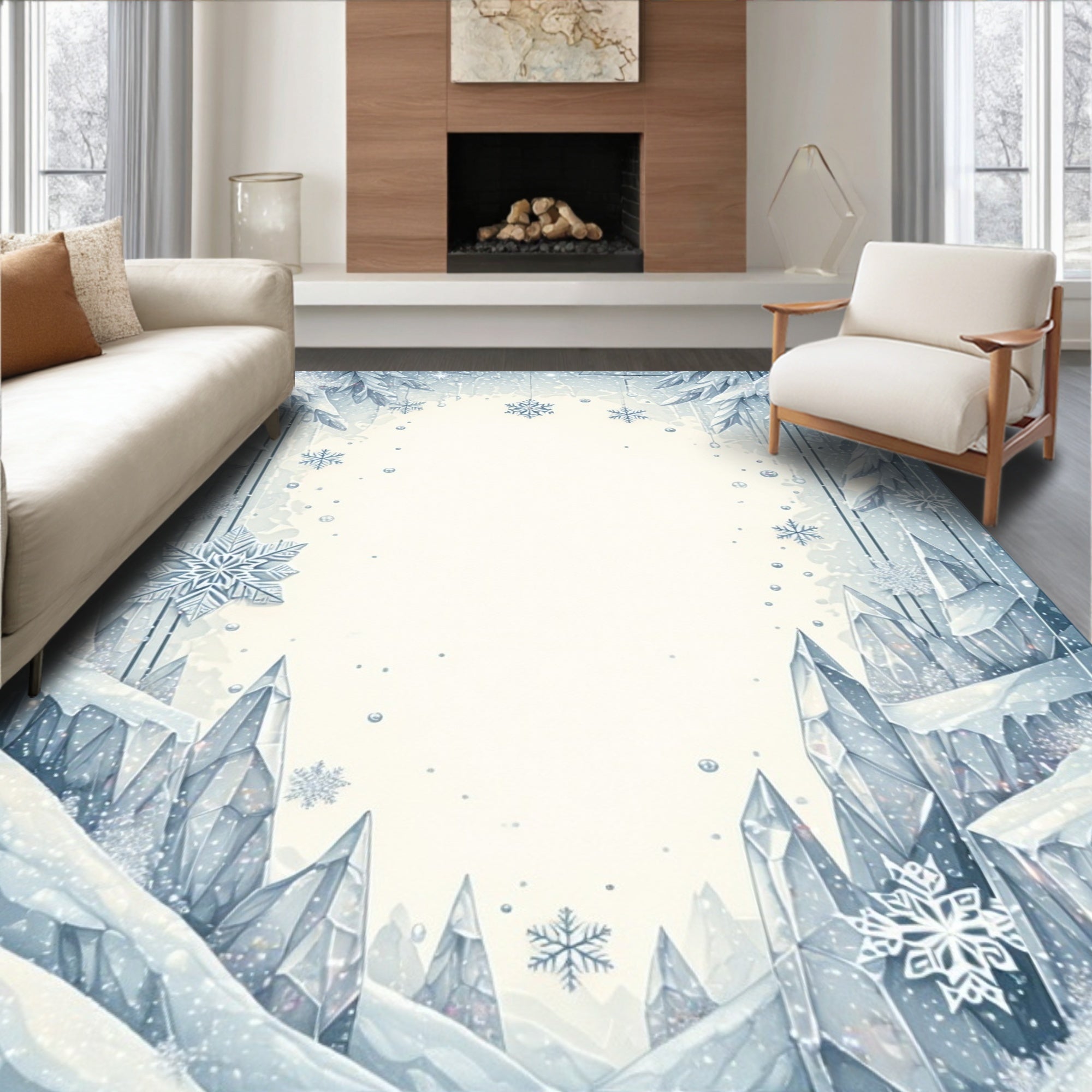 Winter Ice Crystal Snowflake Pattern Rug