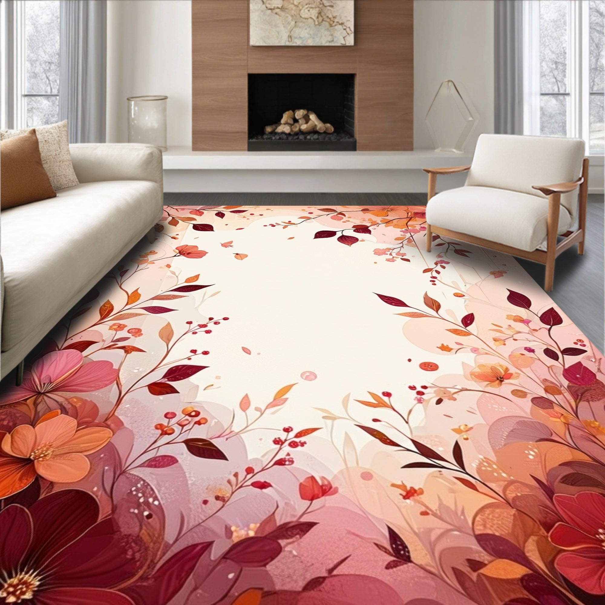 Floral Branches With Romantic Hues Rug