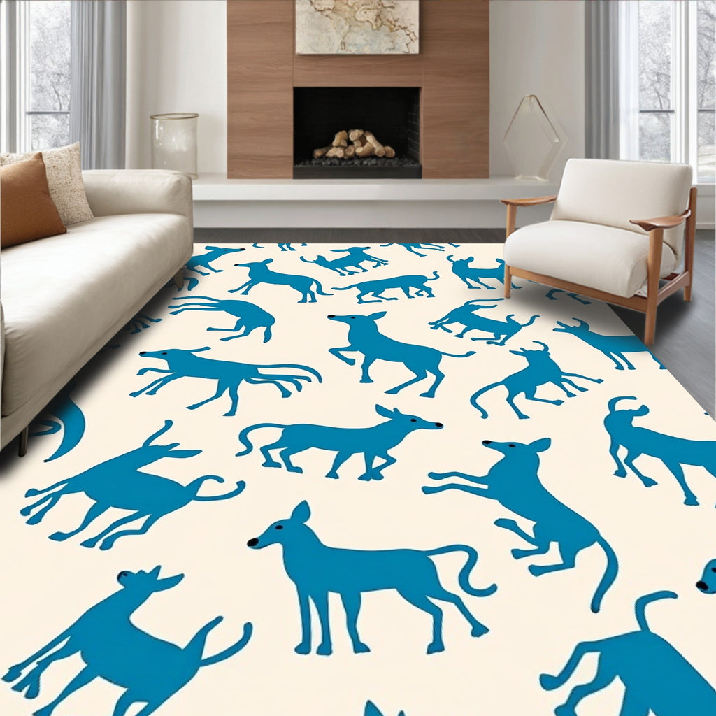Playful Blue Dog Pattern Design Rug