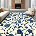 Classic Blue Floral Vine Pattern Rug