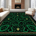 Mystical Green Serpent Floral Pattern Rug