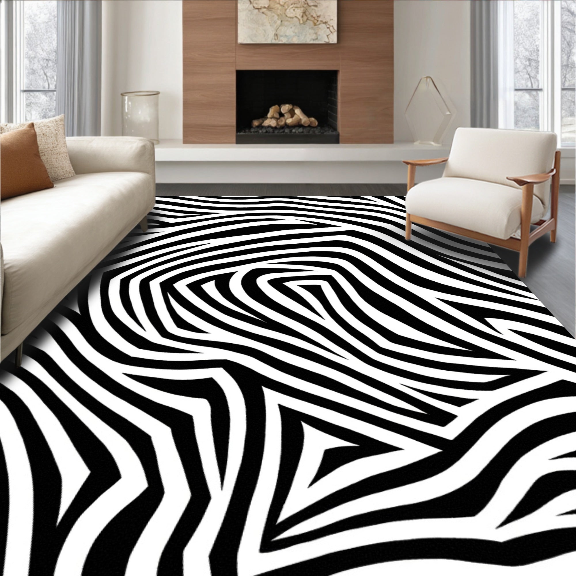 Bold Black White Zebra Pattern Rug