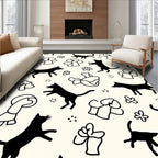 Playful Black Cats Abstract Flowers Rug