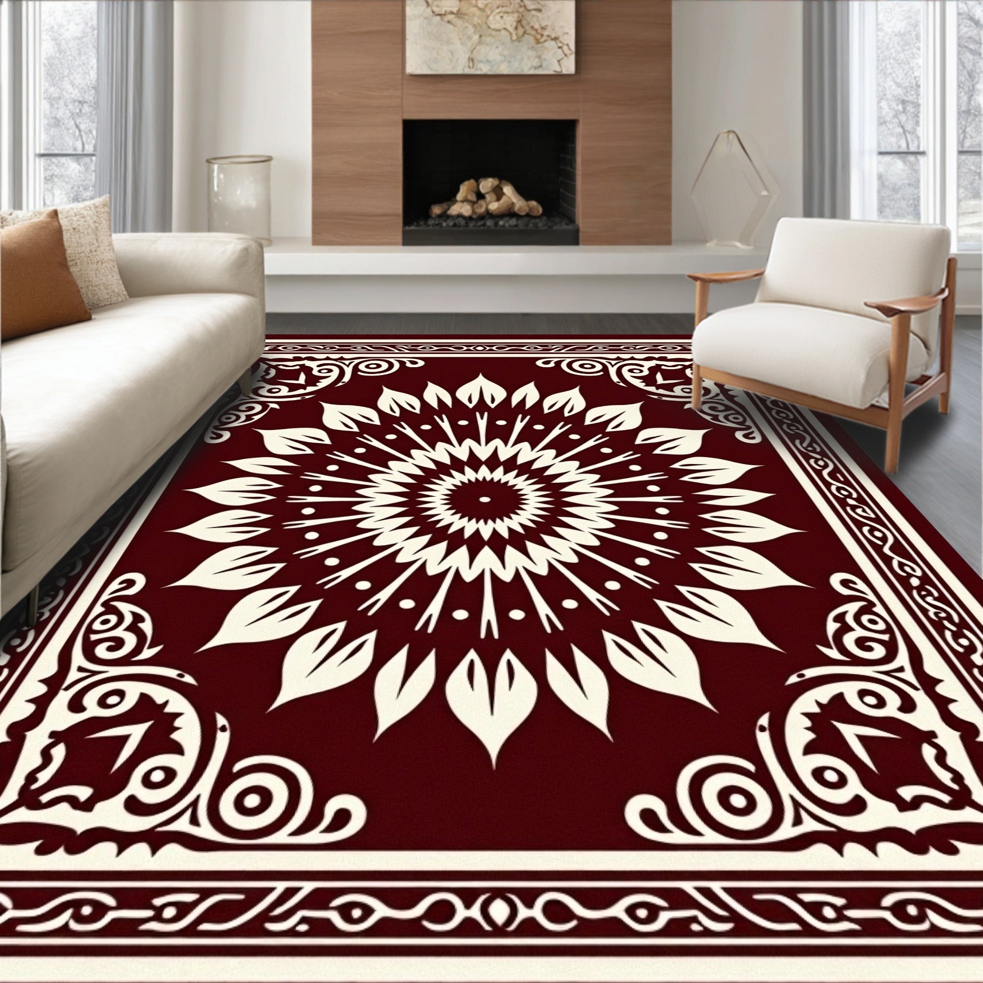 Classic Floral Sunburst Mandala Design Rug