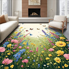 Vibrant Wildflower Meadow Butterfly Garden Rug