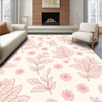 Charming Pink Blossom And Leaf Pattern Rug