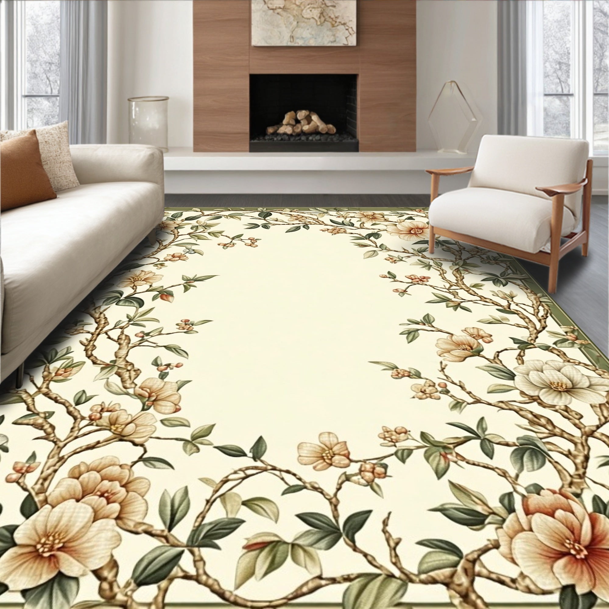 Vine Swirl Floral Design Rug