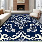 Ornate Floral Symmetry Navy Cream Rug