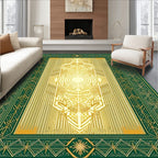 Art Deco Green Gold Geometric Tapestry Rug