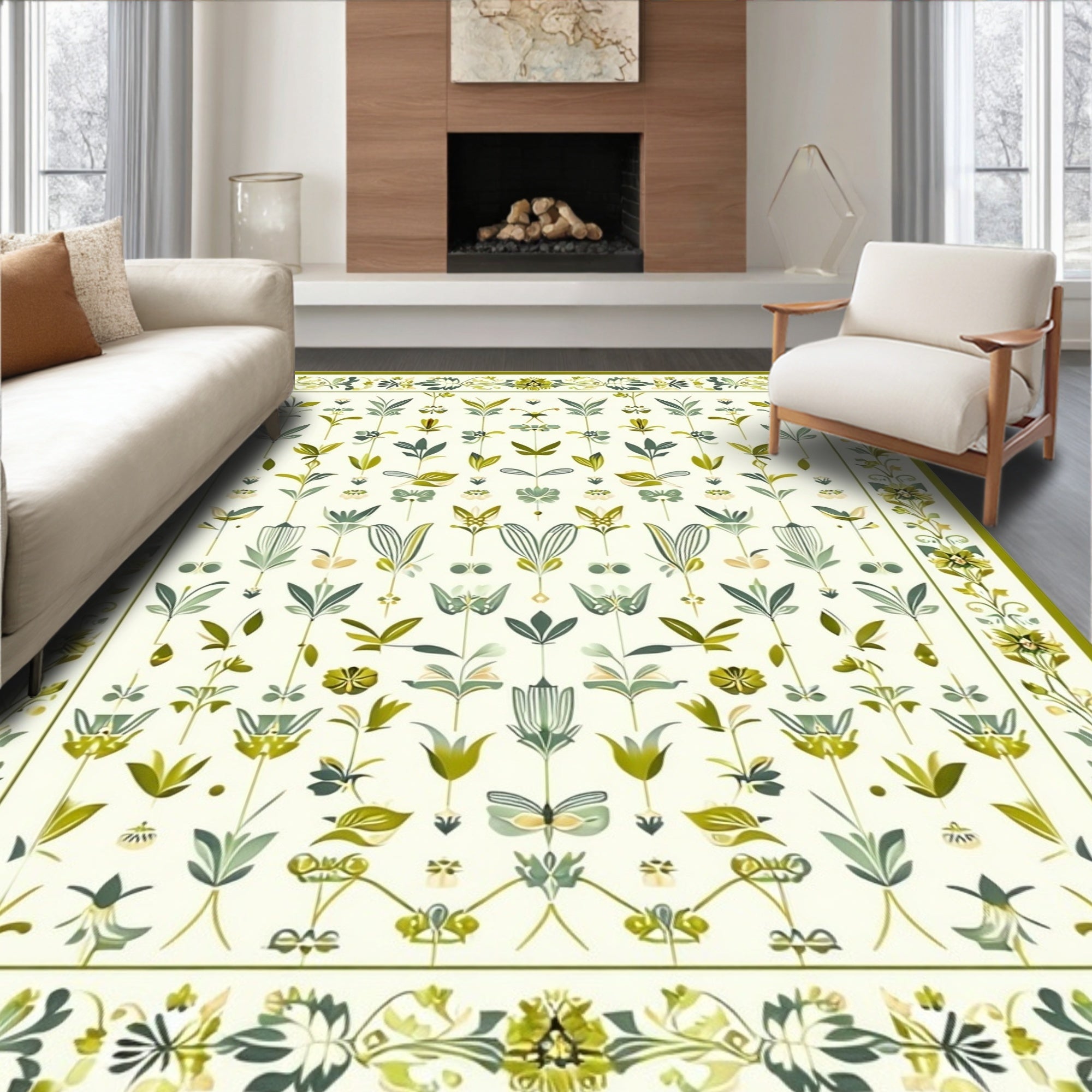 Stylized Botanical Garden Design Rug