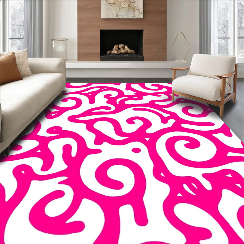 Vivid Pink Abstract Swirls Design Rug