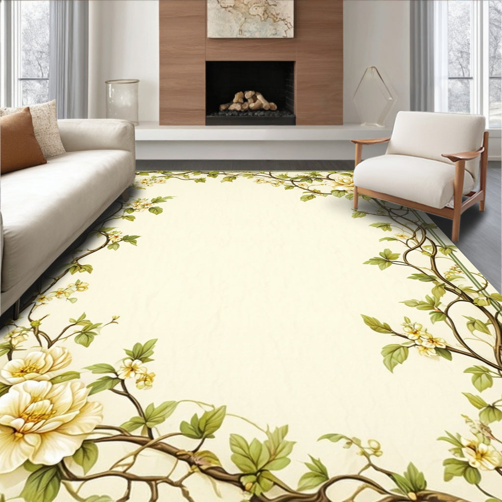 Elegant Floral Vine Cream Rug