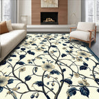 Cream Navy Floral Vine Pattern Rug