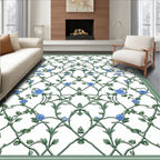 Blue Floral Vine Lattice Pattern Rug