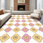 Pink Yellow Floral Diamond Pattern Rug