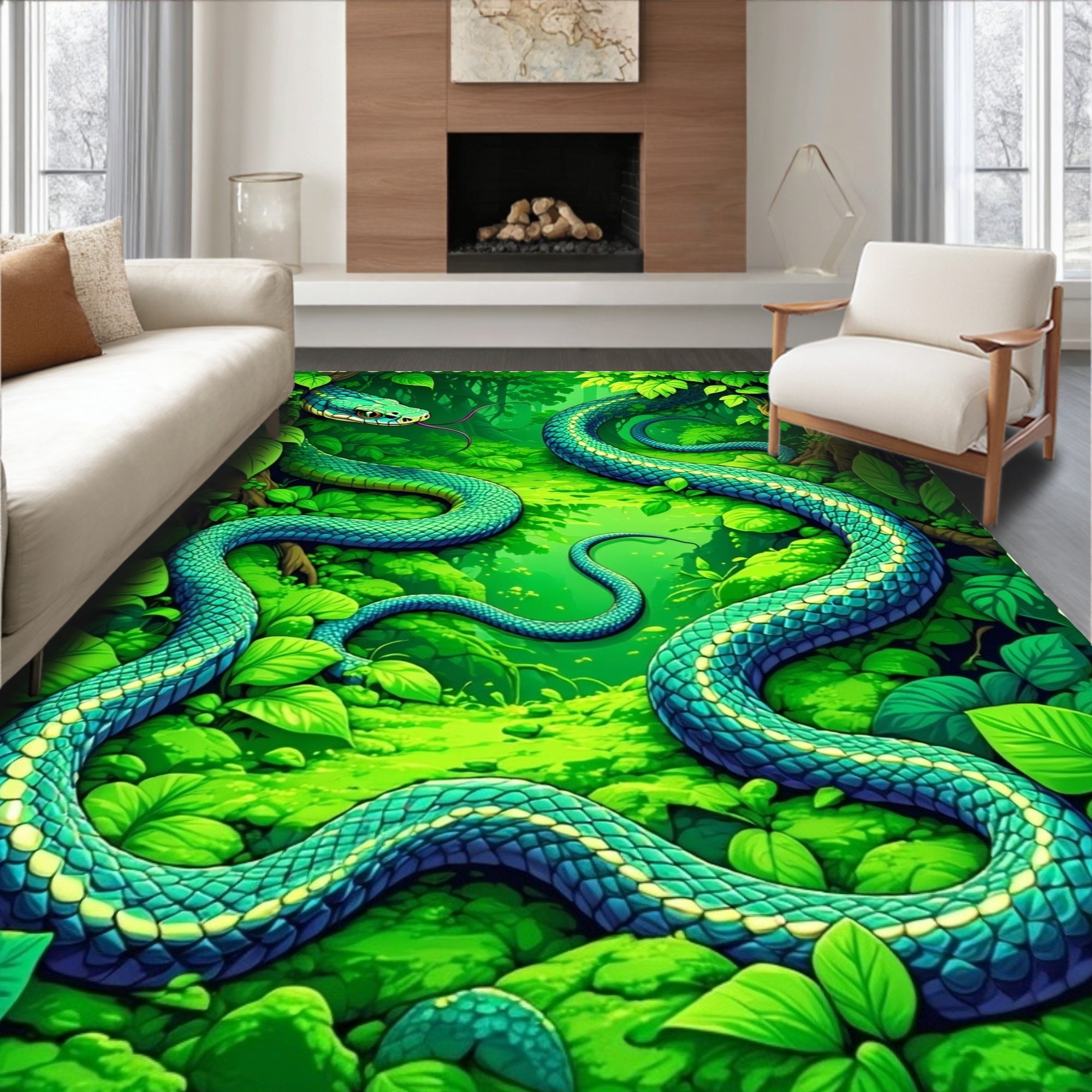 Emerald Serpent In Lush Jungle Rug