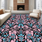 Pink and Blue Floral Symmetry Pattern Rug