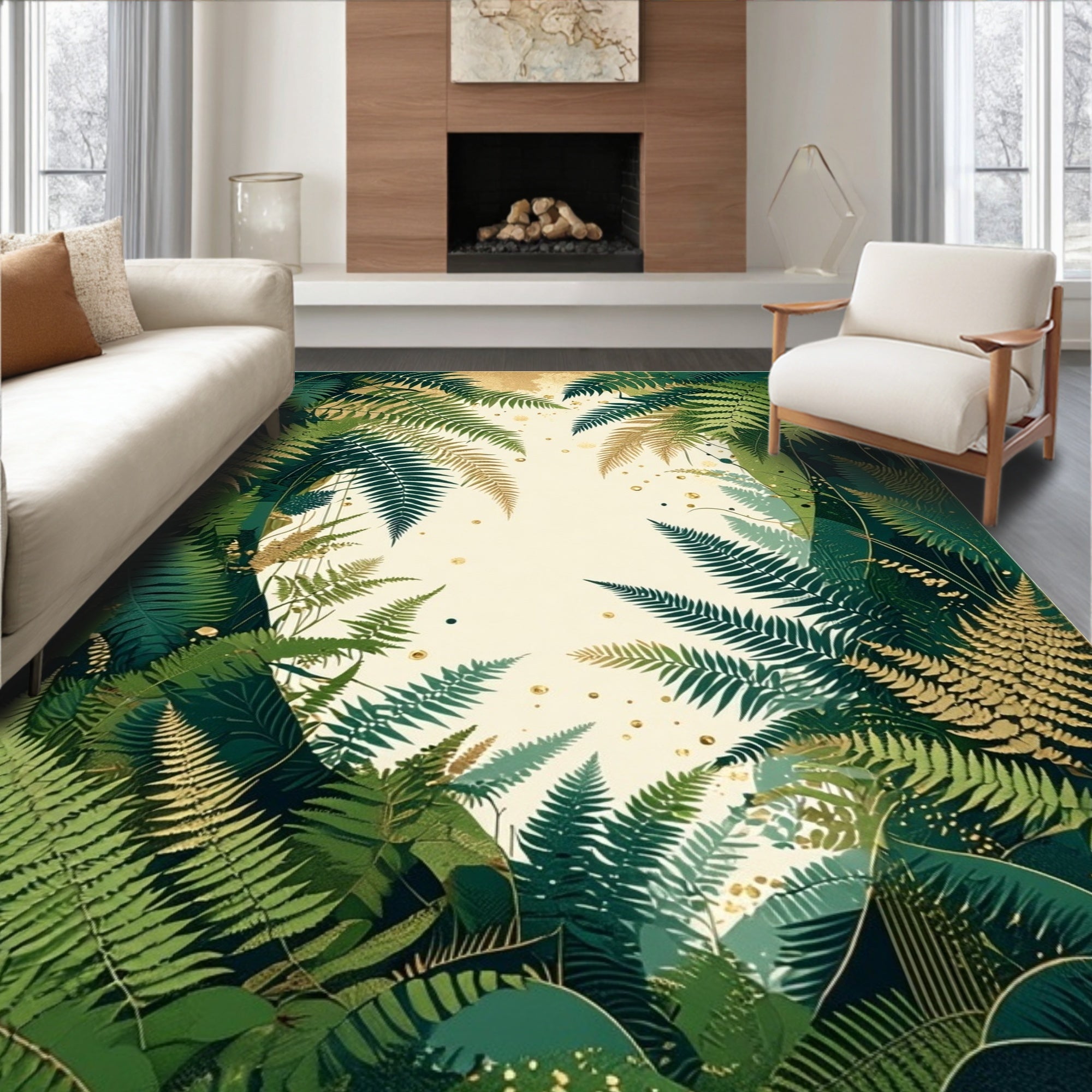 Lush Ferns Gold Accents Pattern Rug