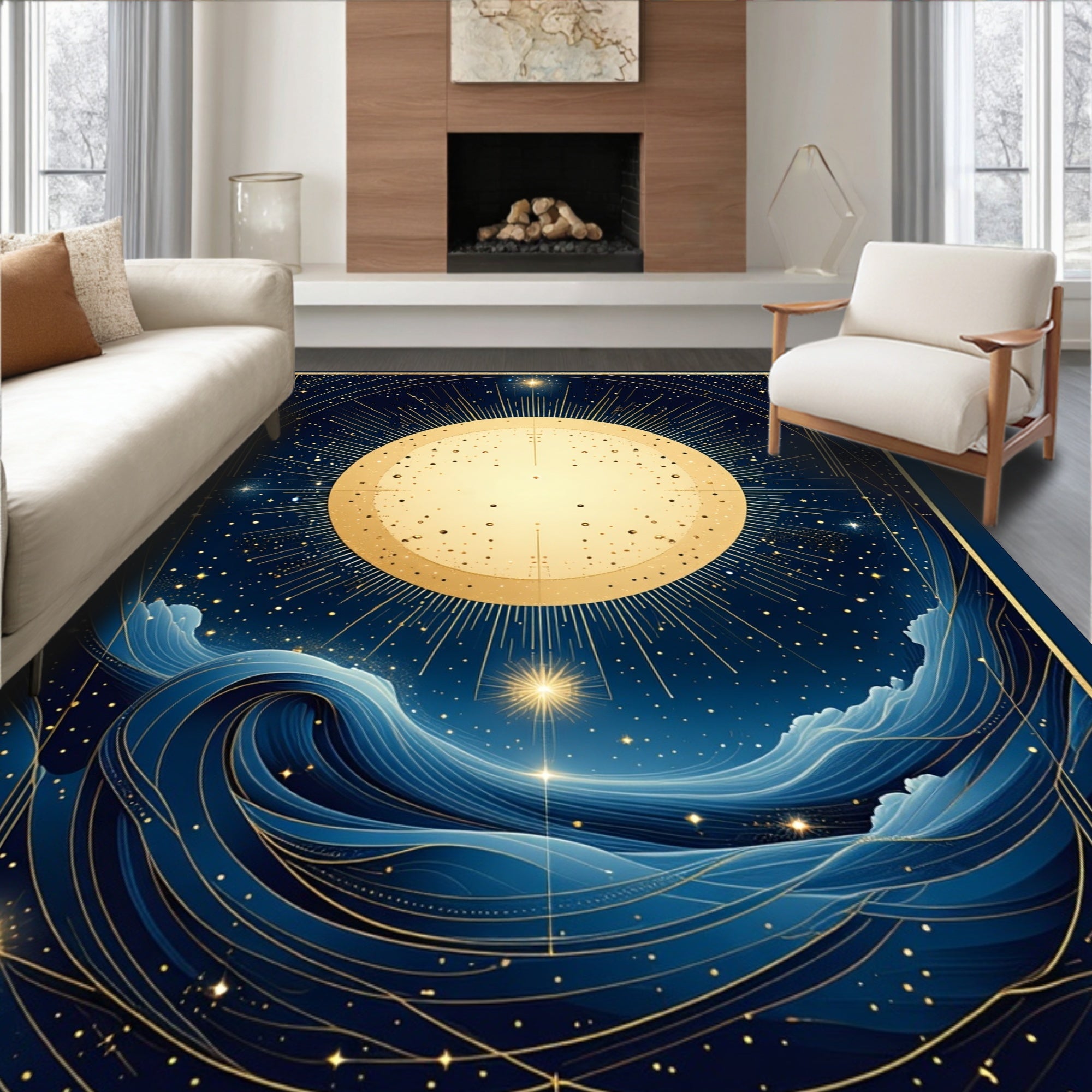Celestial Sun Waves Art Rug