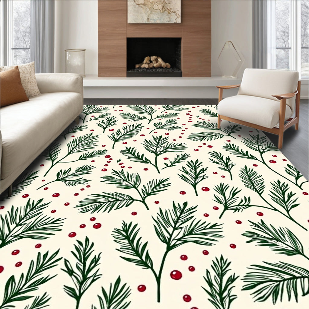 Evergreen Sprigs with Red Berries Rug