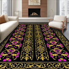Ornamental Black Gold Pink Floral Pattern Rug