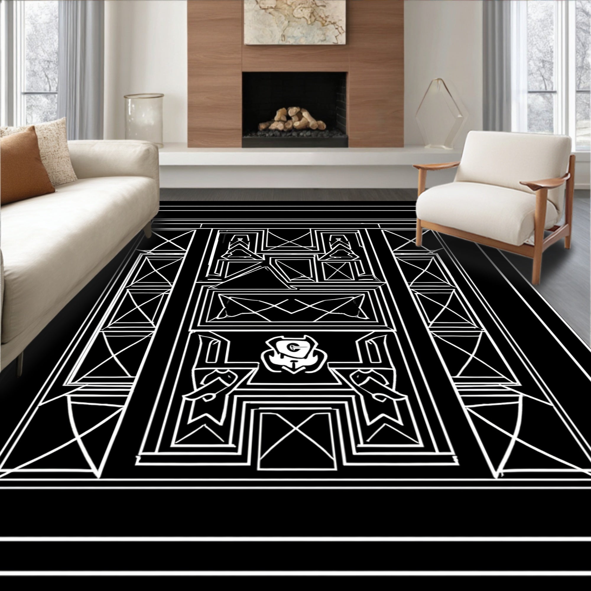 Bold Geometric Abstract Square Design Rug