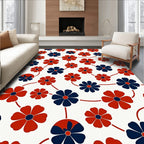Retro Red Blue Floral Connection Rug