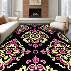 Floral Damask Pattern with Pink Yellow Rug