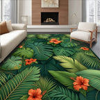 Lush Tropical Foliage Hibiscus Design Rug