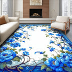 Vibrant Blue Floral Vine Pattern Rug
