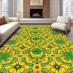 Bright Yellow Green Floral Medallion Design Rug