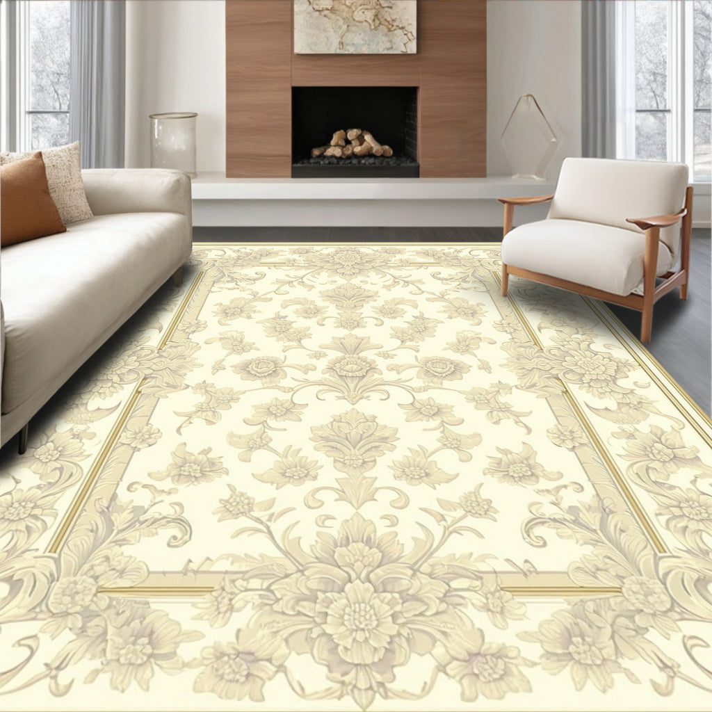 Elegant Floral Cream Detailed Rug