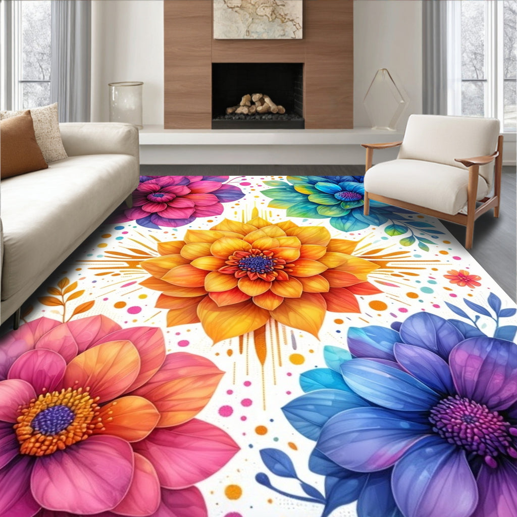 Vibrant Floral Pattern with Splashes Rug