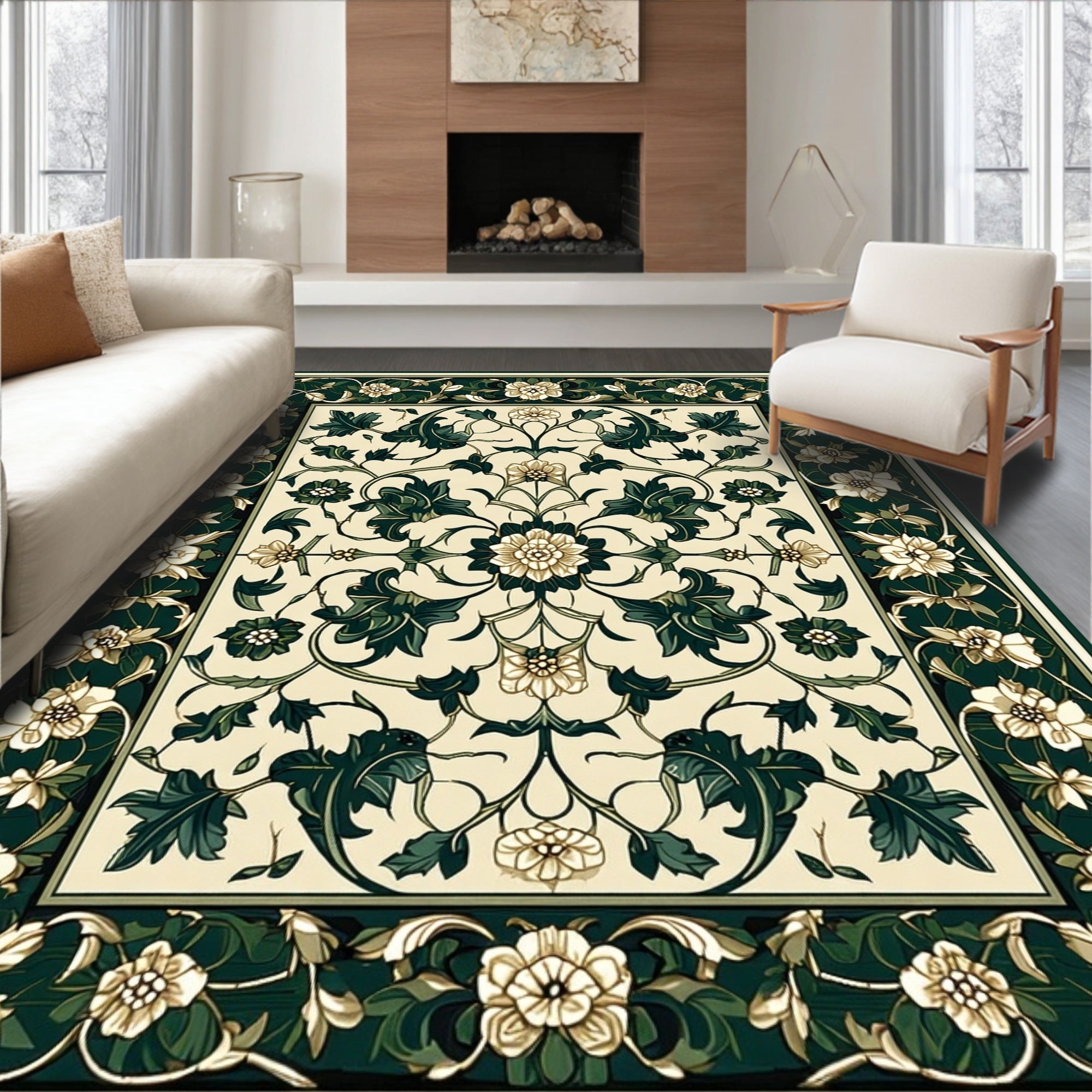 Ornate Floral Vine Pattern Rug