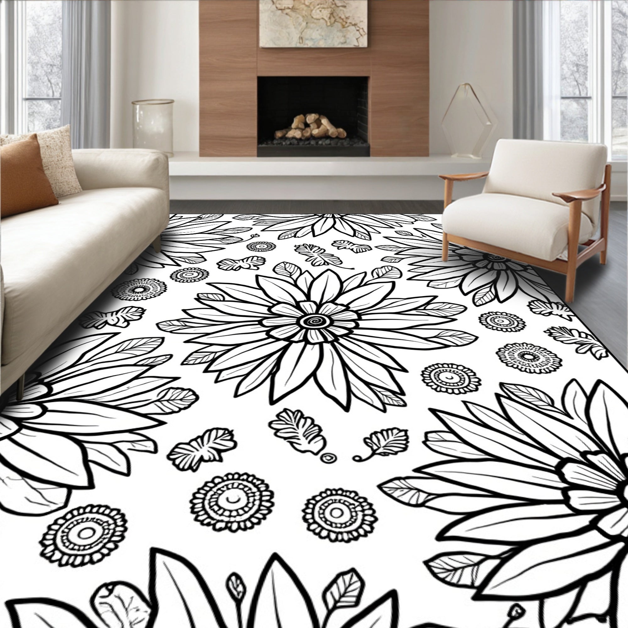 Bold Floral Outline Pattern Rug