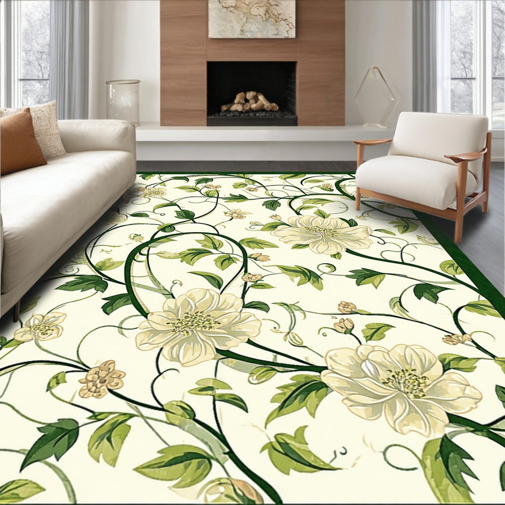 Cream Floral Vine Pattern Rug