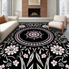 Black Pink Floral Mandala Design Rug