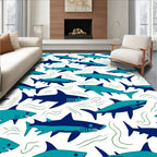 Marine Blue Teal Shark Pattern Rug