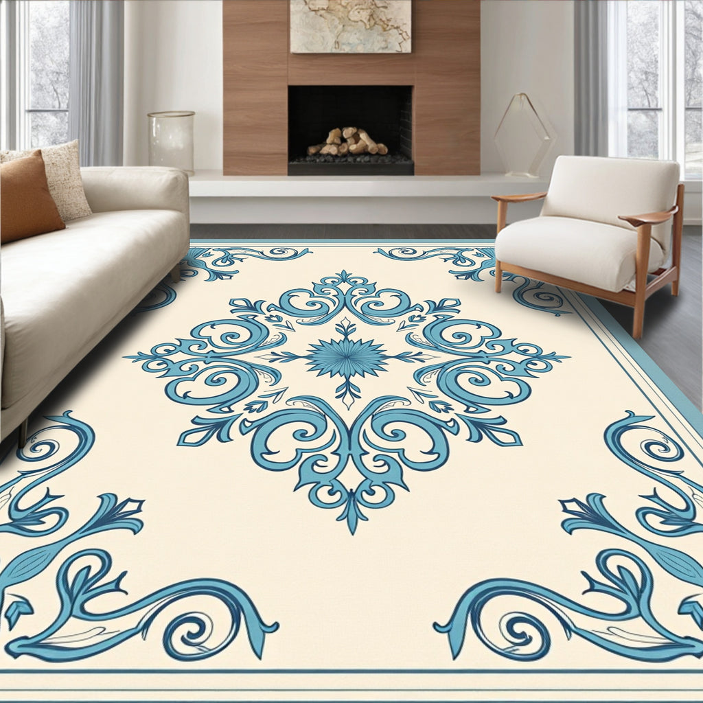Classic Sky Blue Floral Medallion Rug