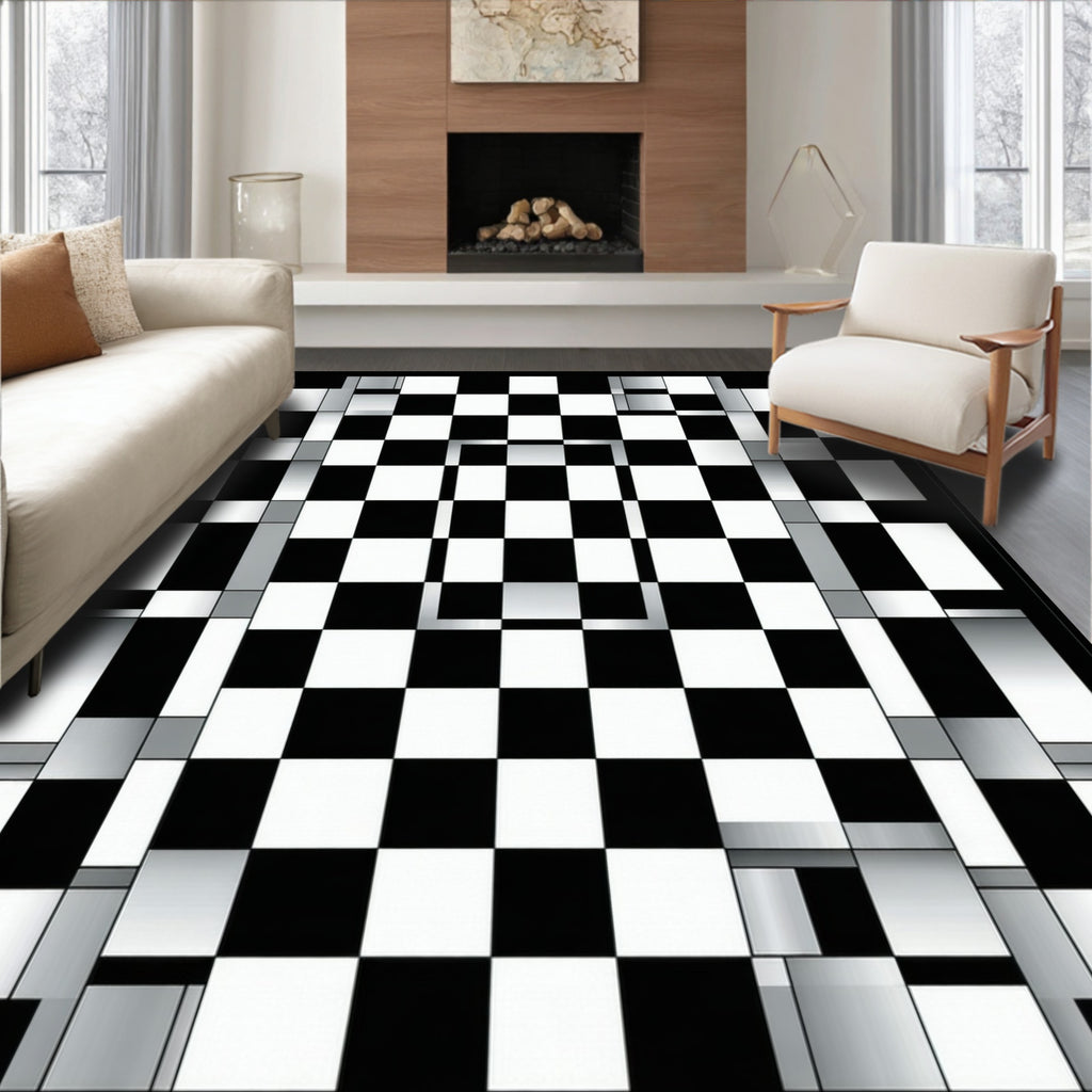 Modern Checkerboard Gradient Design Rug