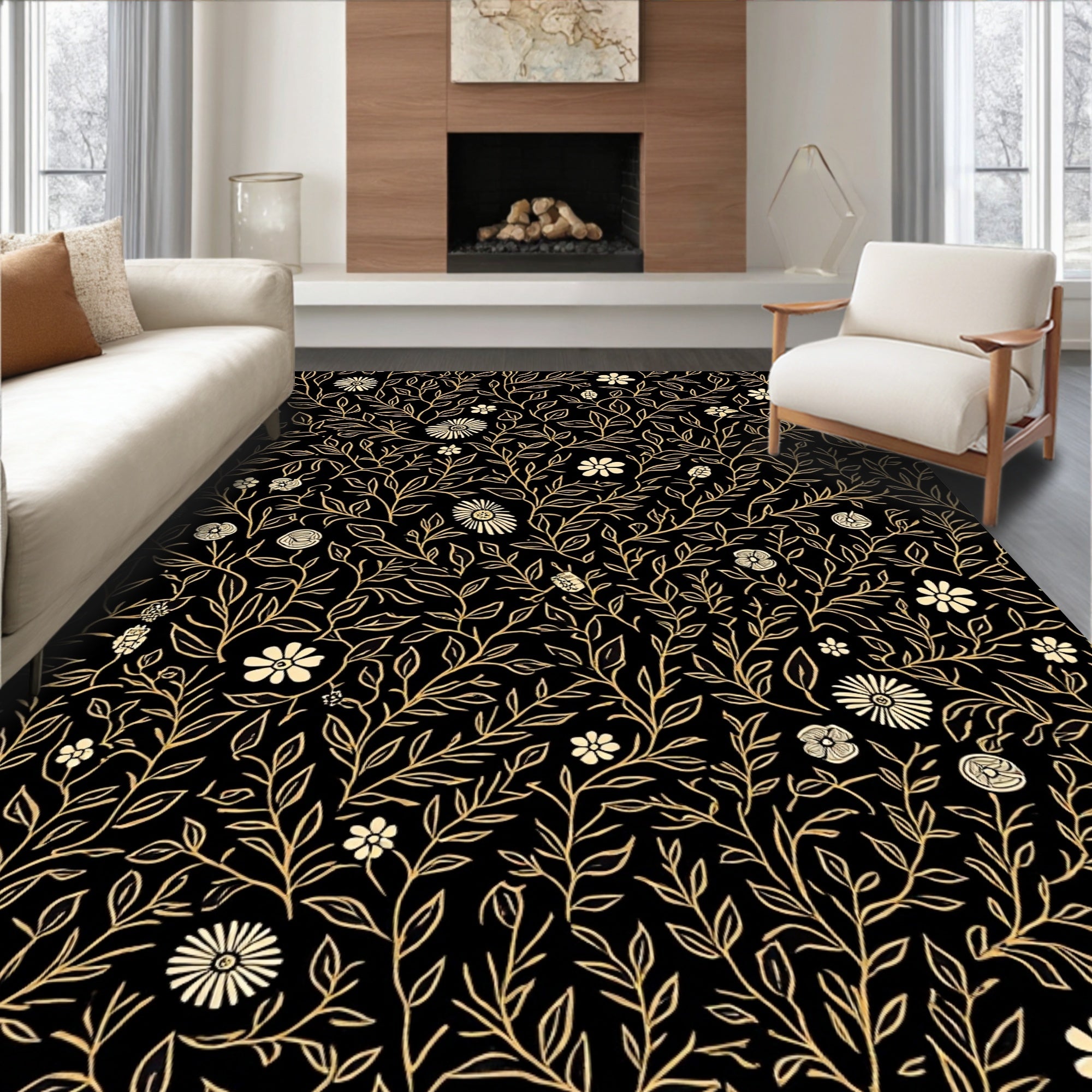 Botanical Floral Vine Pattern Rug