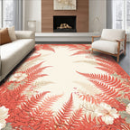 Coral Ferns and Flowers Border Rug