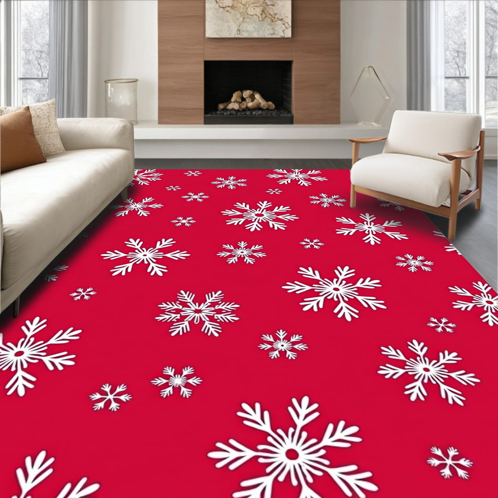 Crimson White Snowflake Snowfall Scatter Rug