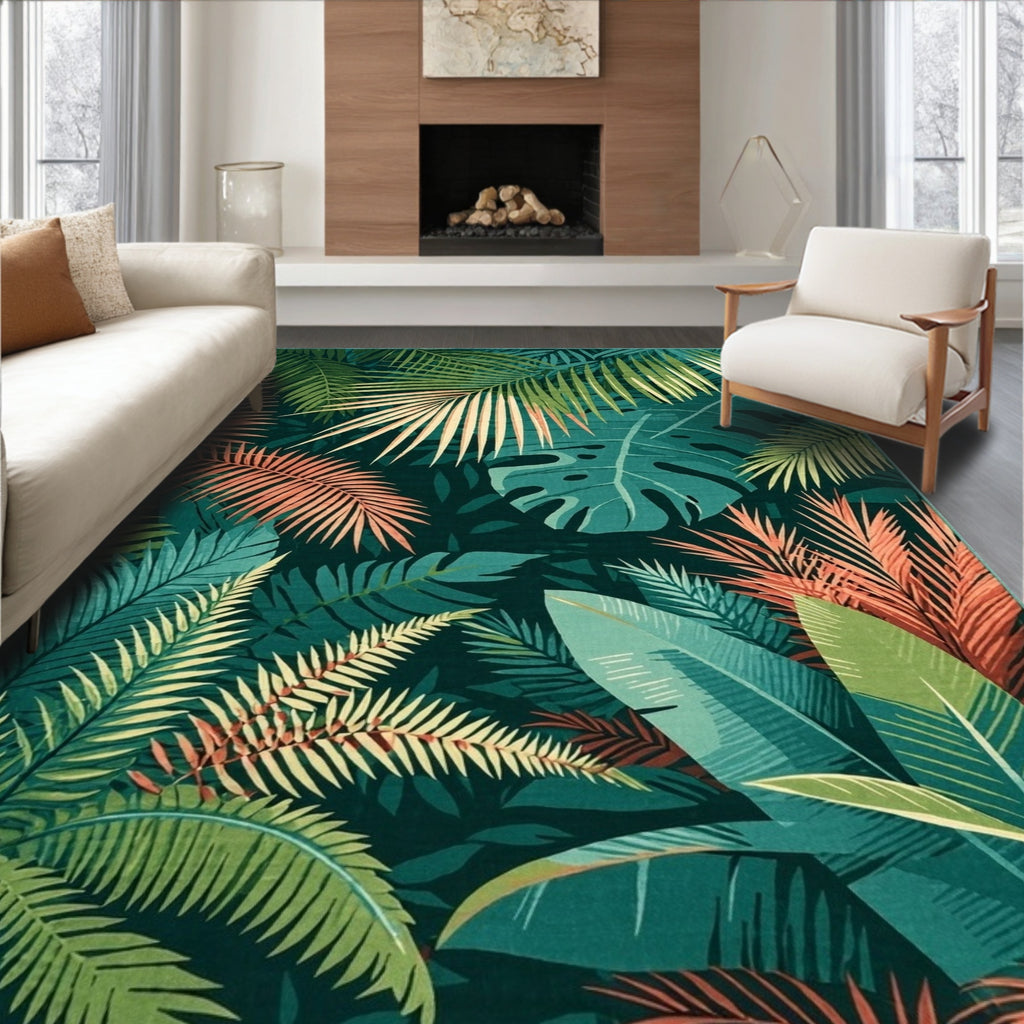 Lush Tropical Foliage Pattern Rug